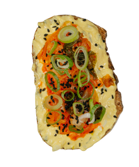 Eiaufstrich, Kimchi, Jungzwiebel, schwarzer Sesam